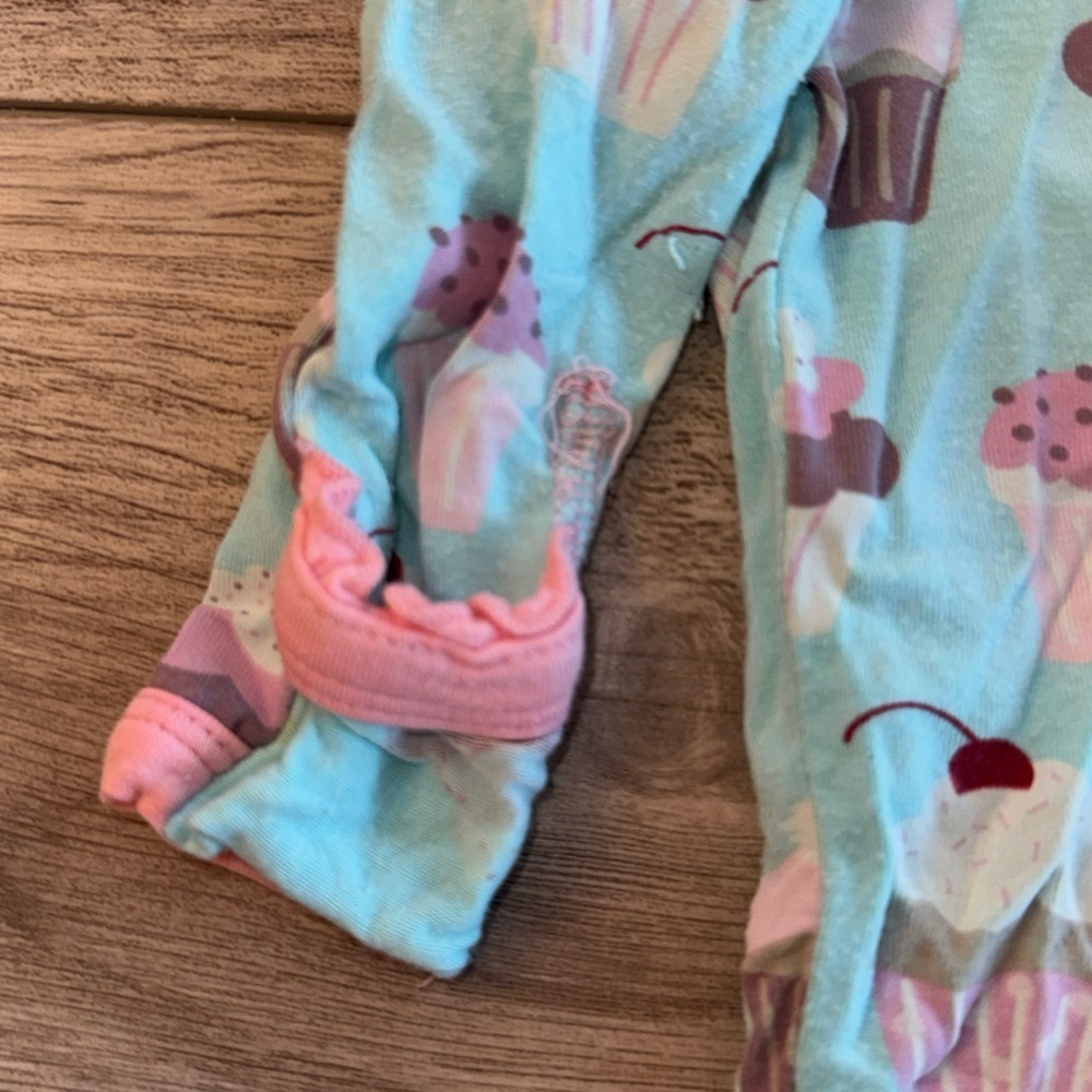 Kickee Pants Cupcake Print Footie - Aqua and Pink - Picture 4 of 5